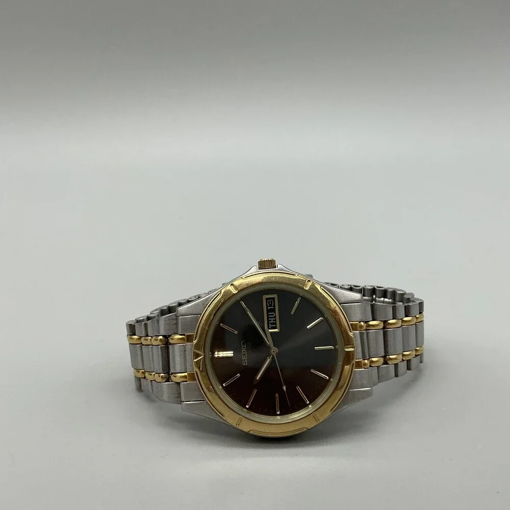 Vintage Seiko 7N43-6A09 Mens Watch 36mm Two Tone Day Date New Battery 6.75